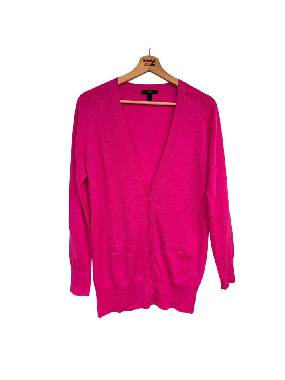 J. Crew 100% Merino Wool Pink V-Neck Pink Sweater Cardigan SZ SMALL Preppy EUC
